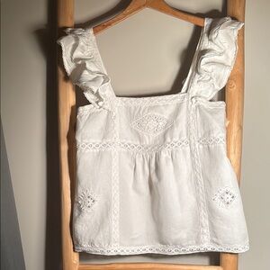 Sezane White Lace Detail Blouse
